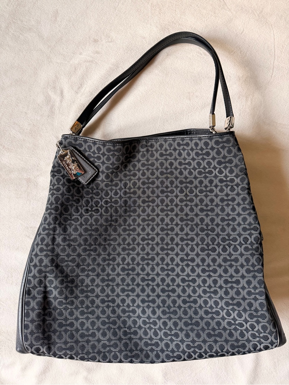Coach Black and Gray Signature Jacquard Shoulder Bag